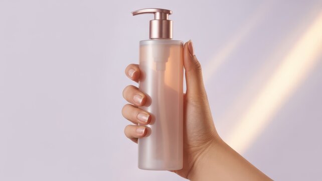 A hand holding a bottle of lotion or cream