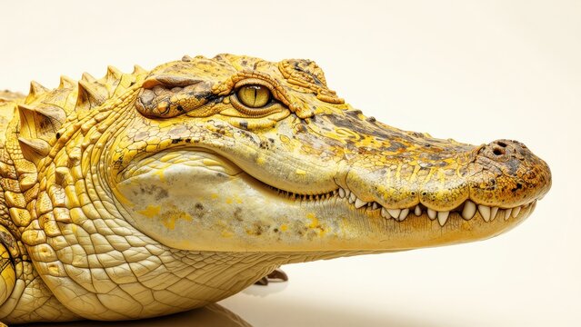 Close-up of a Yellow Caiman'S Head Showing Textured Scales and Sharp Teeth