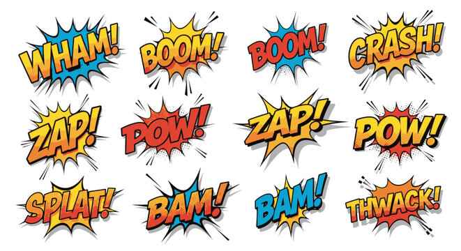 Comic book sound effect bubbles in pop art style