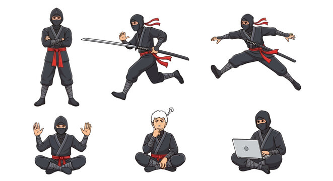 Ninja Warrior Poses And Actions Collection.