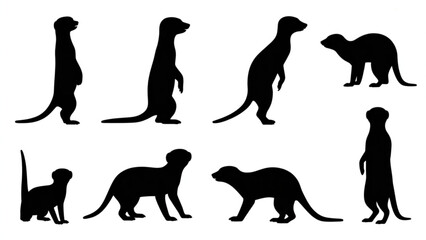 Meerkat Silhouette Pose Collection  Standing, Sitting and Alert Desert Animal Set © MDSOJEEB