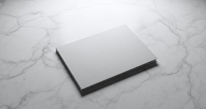 Minimalist blank folder or magazine mockup on white marble background