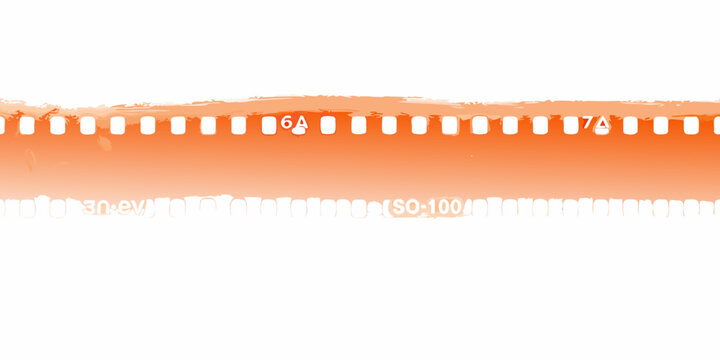 Orange film strip with perforation holes against a white background