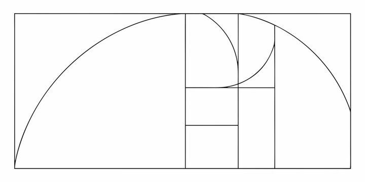 Golden ratio illustration with a spiral and rectangular divisions
