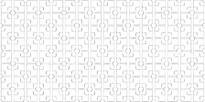 A seamless pattern of interlocking blank white jigsaw puzzle pieces