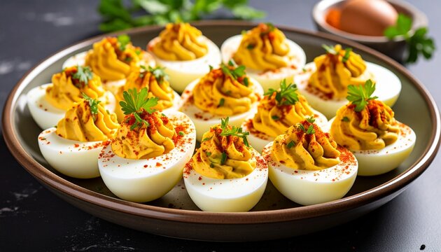 Delicious Deviled Eggs Appetizer with Garnish