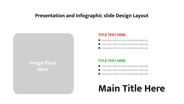 Single image placeholder layout for presentations with descriptive text sections