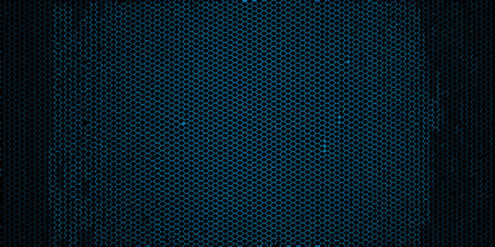 Abstract blue hexagonal grid pattern with a dark background texture