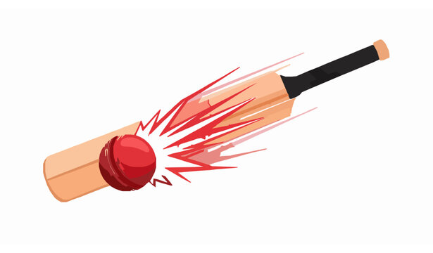 Dynamic cricket bat hitting ball with speed trail modern flat vector sports equipment illustration