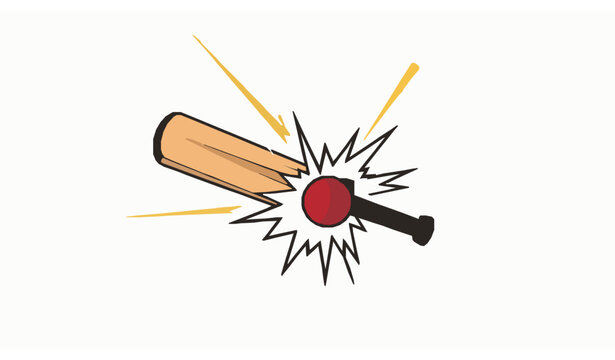 Cartoon cricket bat and ball with explosive speed trail fun sports vector illustration