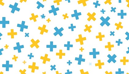 Naklejka premium Blue And Yellow Cross Pattern Seamless Vector Illustration On White Background Minimalist Geometric Design