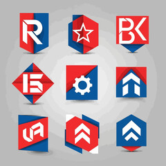 Collection of Nine Geometric Logos with Red and Blue Colors. © Formasi