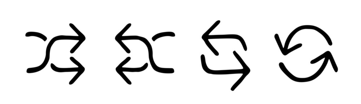 Shuffle repeat arrow icons playlist order randomize doodle icon set vector