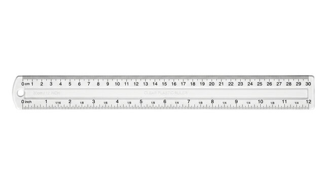 Clear plastic ruler with centimeter and inch markings measuring tool