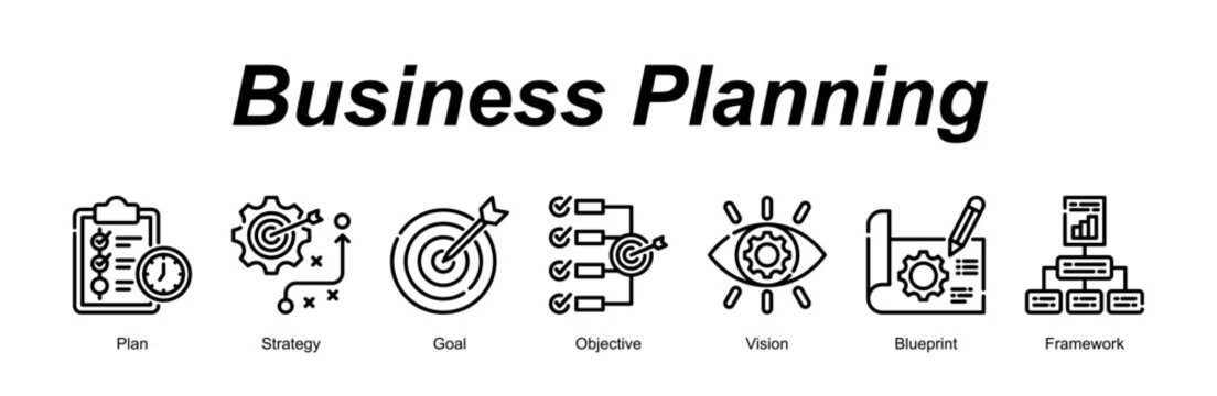 Business Planning banner web icon vector illustration concept with an icon of Plan, Strategy, Goal, Objective, Vision, Blueprint, Framework 