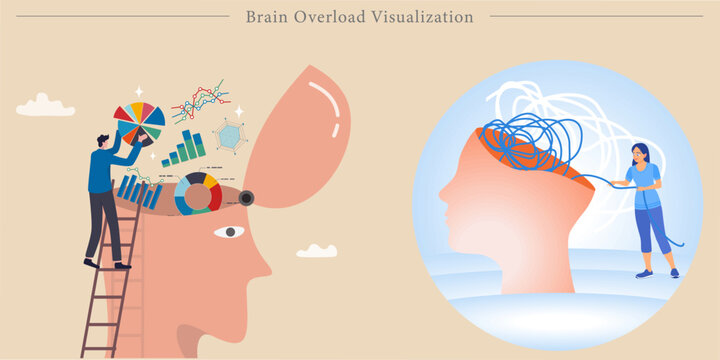 Brain Overload Visualization Flat Vector Cognitive Burden Information Management Illustration