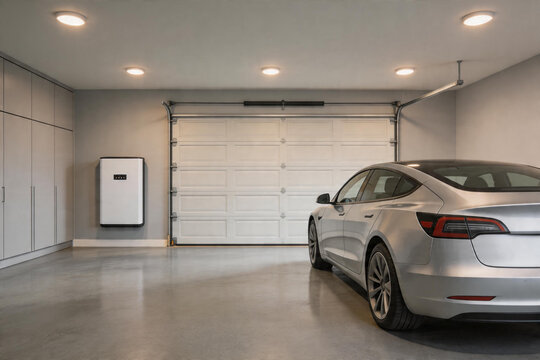 Electric car in modern garage