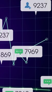 Vertical video: After pause, cyan line waving, popping labels, showing data, baseline steady