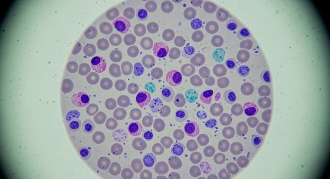 Microscope View of Blood Cells and Smear