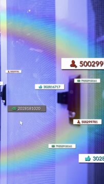 Tech panel and bracket showing animated tags after mouse hover, highlighting user counts and likes