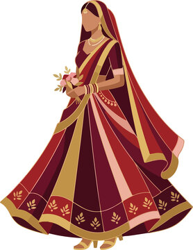 Indian Bride in Traditional Red Saree Holding Flowers