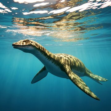 Plesiosaurus with Long Neck in Ocean