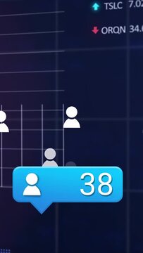 Vertical video: On load blue badge updating to 95 while avatars floating on grid showing user count