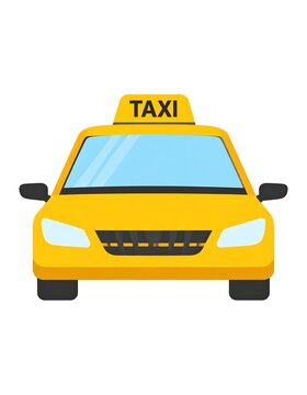 Yellow taxi cab front view with illuminated sign