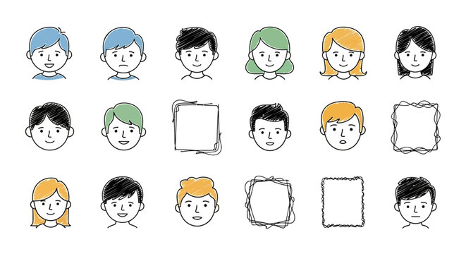 Diverse group of cartoon people faces.