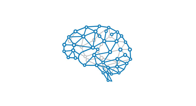 Brain with blue geometric connections.