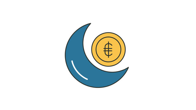 Cryptocurrency coin with crescent moon.