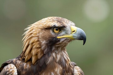 Obraz premium Eagle looks towards the distance with focus during the day in a natural setting