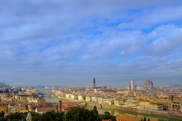 Fototapeta premium Skyline of the beautiful and touristic Italian city of Florence with its famous ancient heritage landmarks