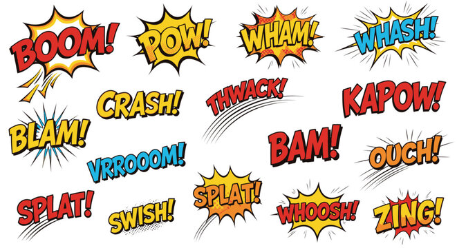 Comic book sound effect bubbles set on white background