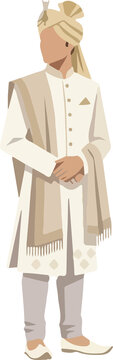 Illustration of a Groom in Traditional Indian Attire