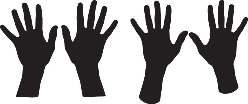 Silhouettes of hands raised open with body part black and white human body hand gesture silhouette communication expression greeting surrender offering isolated minimalist appendage