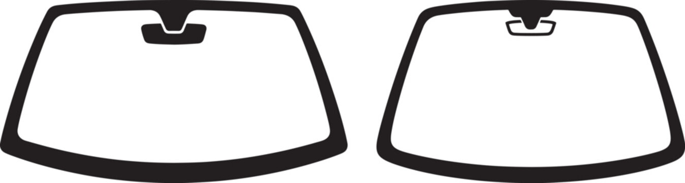 Outline diagram of two car windshields for automotive glass replacement and repair with windshield automotive template replacement accessory engineering illustration transparent transport