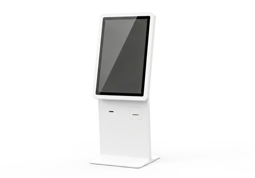 Modern interactive kiosk with touchscreen display and card reader slots