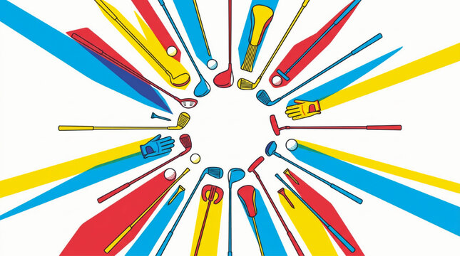 Colorful Golf Clubs Radiating from Center.
