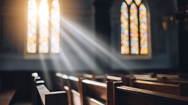 Interior of a church with stained glass windows symbolizing financial stability and economic growth