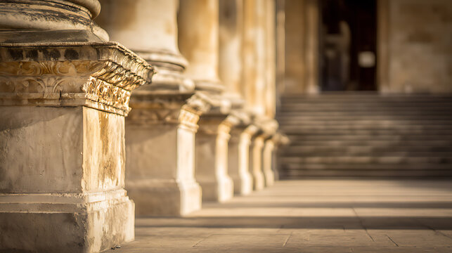 Stone columns and steps in a historic building ideal for corporate presentations and B2B marketing