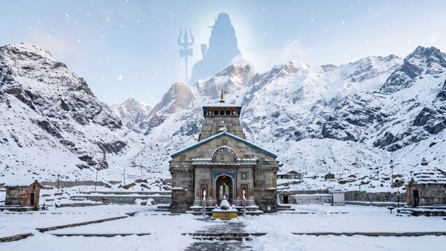 Kedarnath Temple Snowfall Minimal Scene