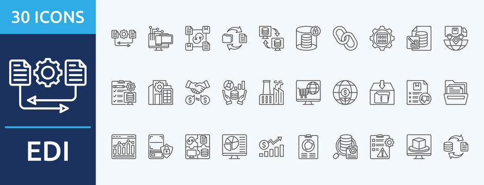 edi - Icon Collection. Thin outline Set contains such Icons as exchange, transfer, interchange and more. Simple web icons set
