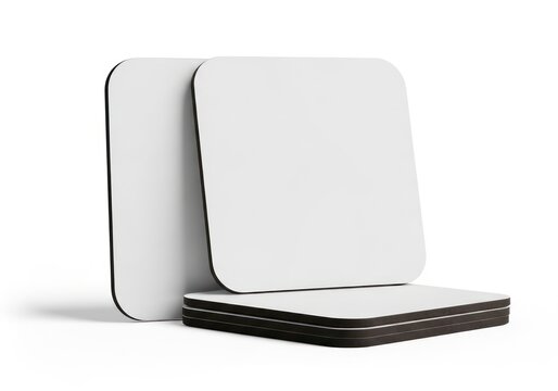 Isolated set of blank square drink coasters with rounded corners for custom branding, mockups, table protection, dining