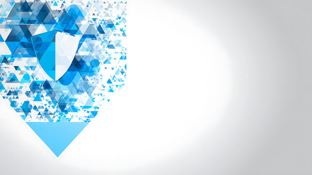 Blue geometric shield design emphasizing urban lifestyle and city dynamics