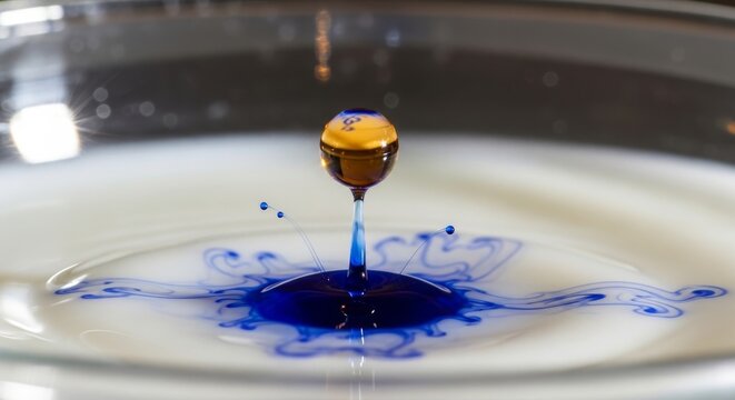 Blue Iodine Droplet Reacting with Starch Solution Splash