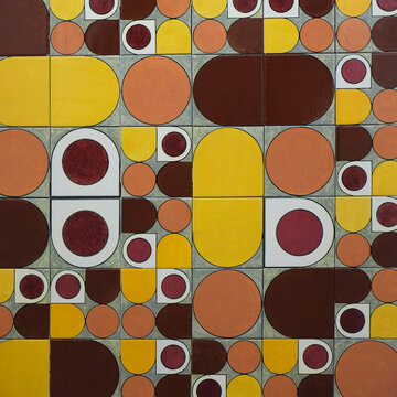 Vintage orange and yellow circular wall pattern background