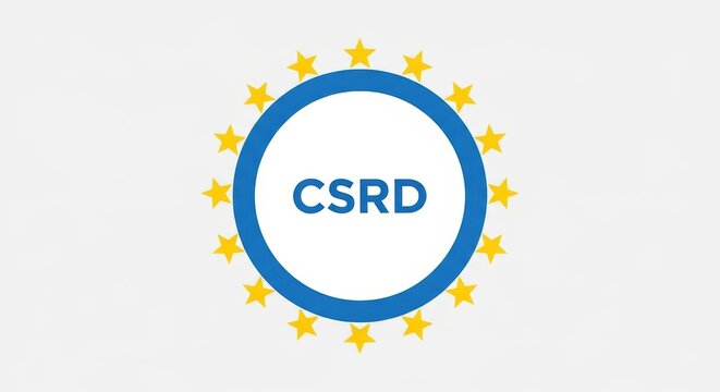 CSRD logo on white background. Conceptual image for corporate sustainability regulation in Europe. Regulatory compliance, Environmental regulations.