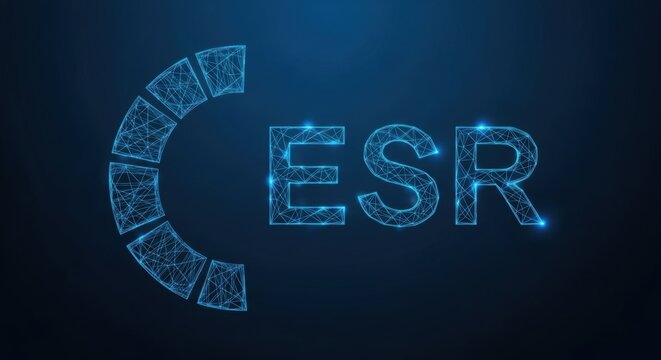 Digital low poly design of ESR letters. Futuristic and abstract illustration of business technology and innovation.. Modern computing, big data, machine learning.
