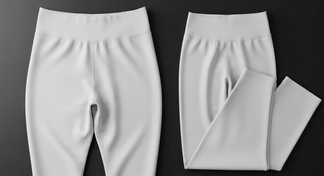 Pair of light grey high waisted leggings mockup featuring flat view and folded leg for fashion apparel e-commerce branding